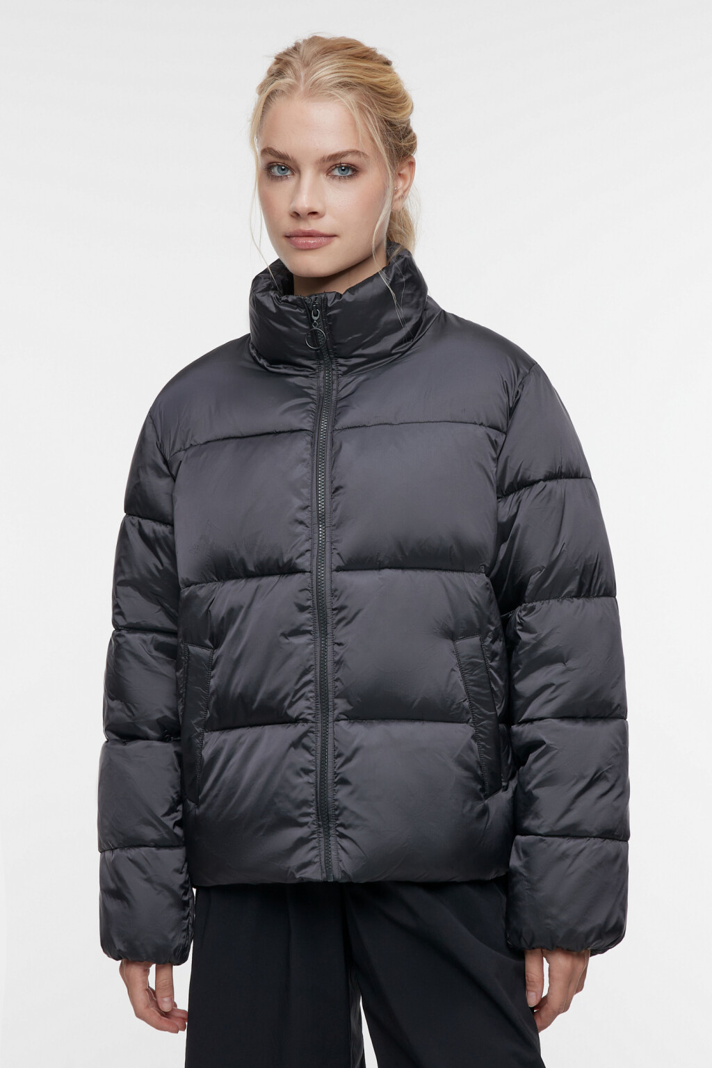 Куртка стеганая короткая с воротником-стойкой - цвет черный - 2