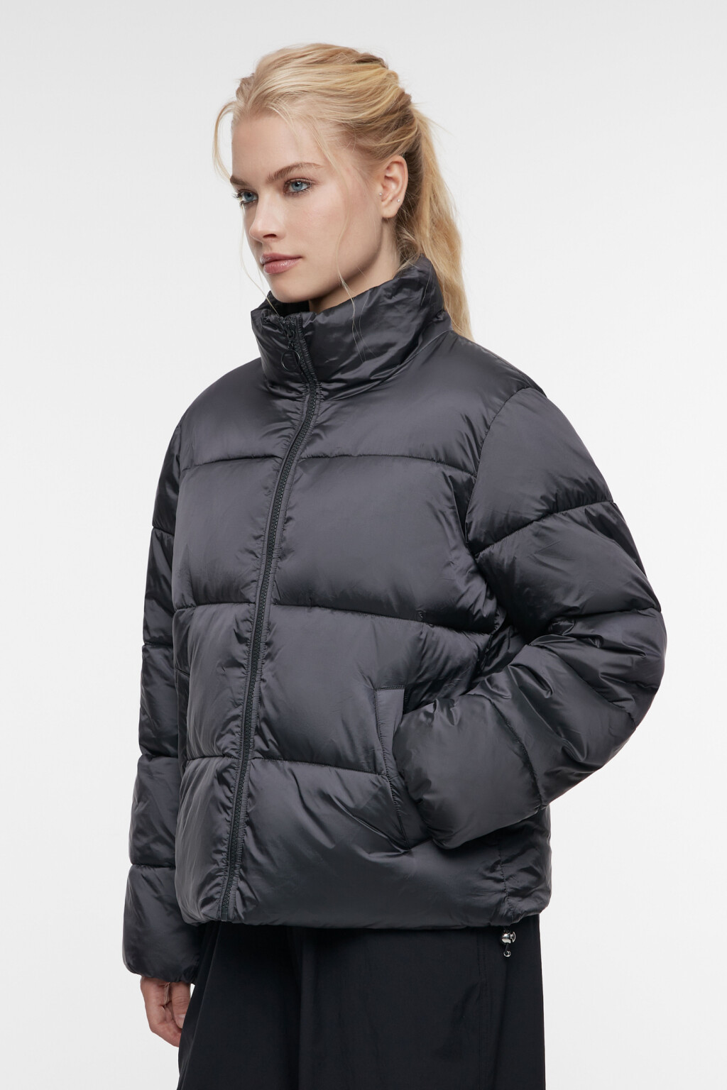 Куртка стеганая короткая с воротником-стойкой - цвет черный - 3
