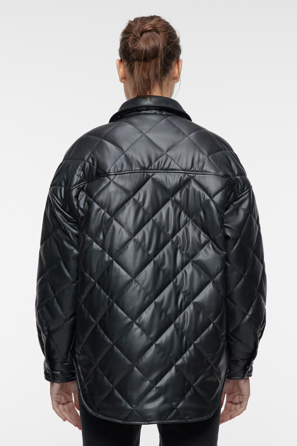 Куртка-рубашка oversize стеганая из искусственной кожи - цвет черный - 3