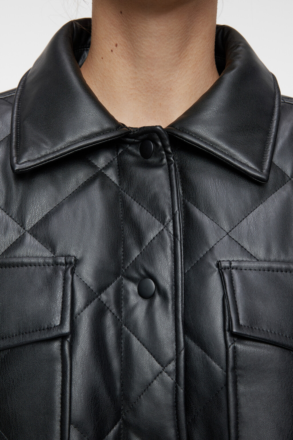 Куртка-рубашка oversize стеганая из искусственной кожи - цвет черный - 5