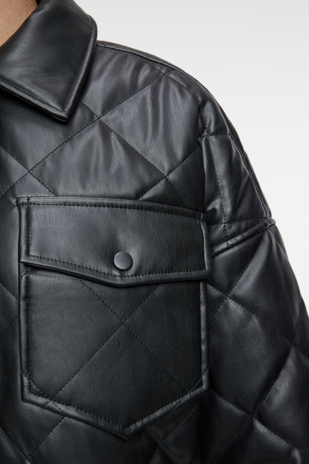 Куртка-рубашка oversize стеганая из искусственной кожи - цвет черный - 6