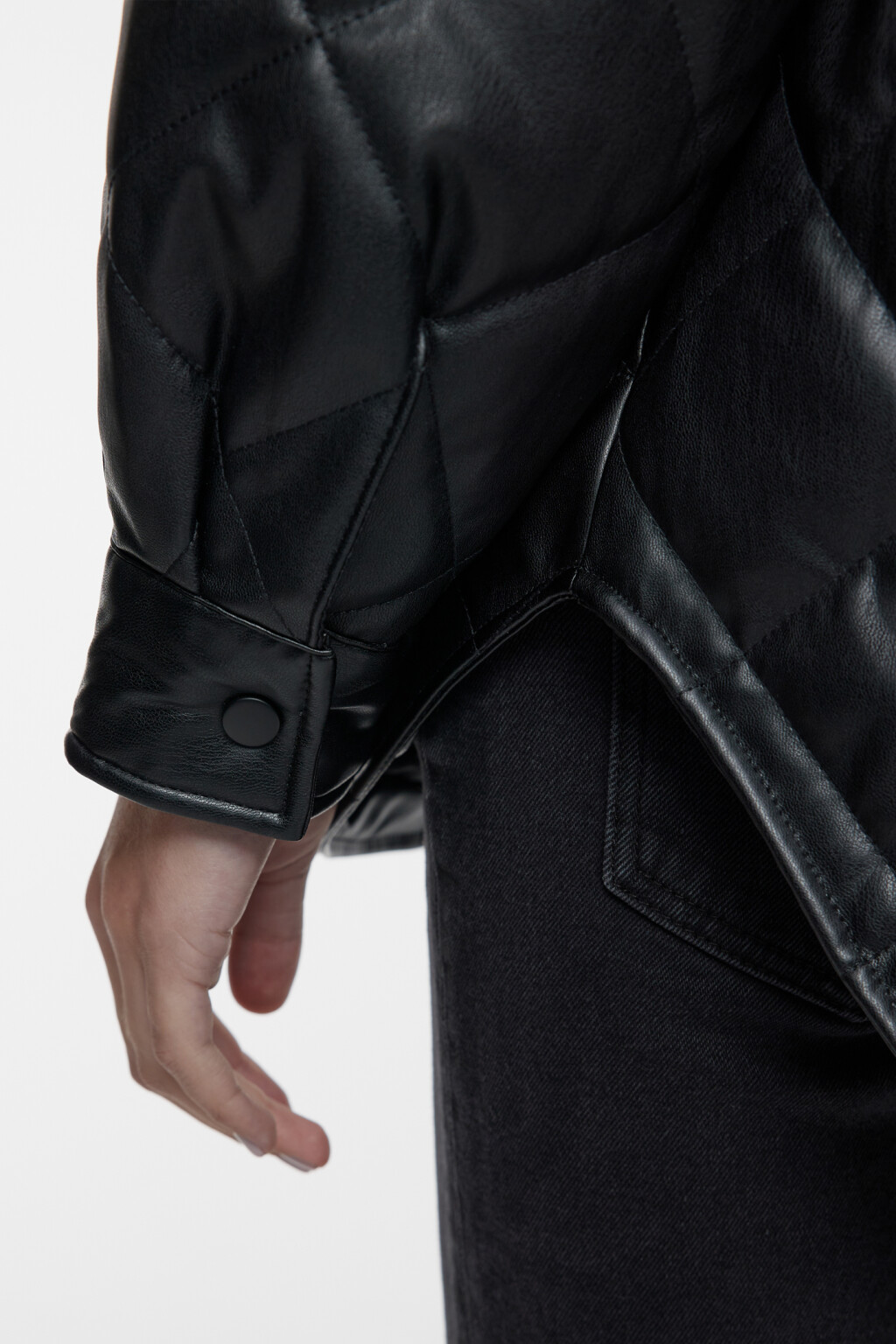 Куртка-рубашка oversize стеганая из искусственной кожи - цвет черный - 7