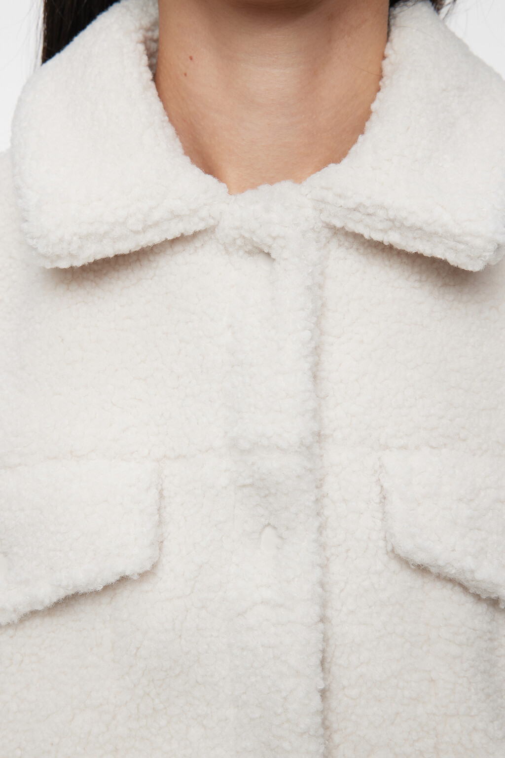 Куртка-рубашка из искусственного меха укороченная - цвет молочный - 5