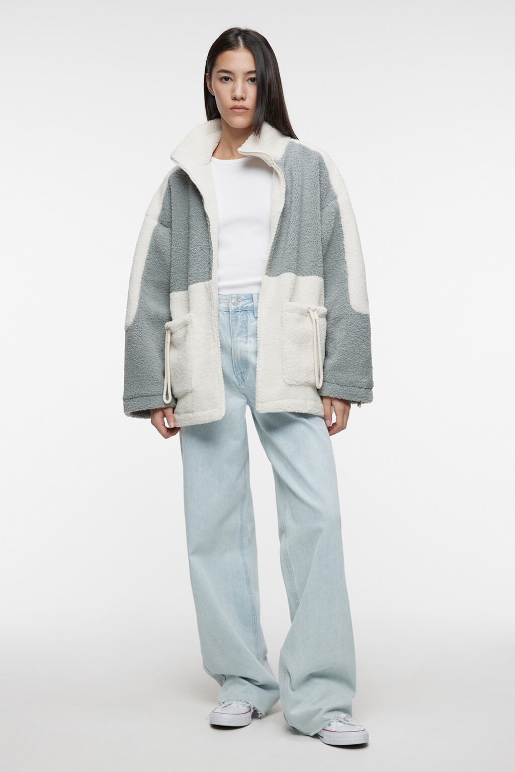 Куртка oversize из искусственного меха с воротником-стойкой - цвет мультиколор - 1