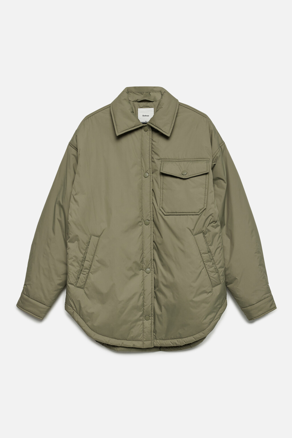 Куртка-рубашка oversize утепленная с нагрудным карманом - цвет зеленый - 8