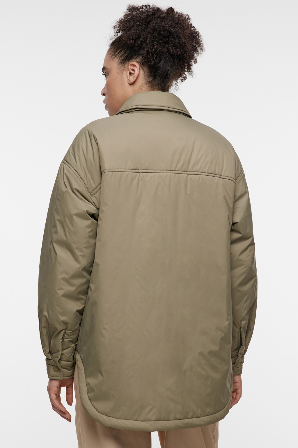 Куртка-рубашка oversize утепленная с нагрудным карманом - цвет зеленый - 3