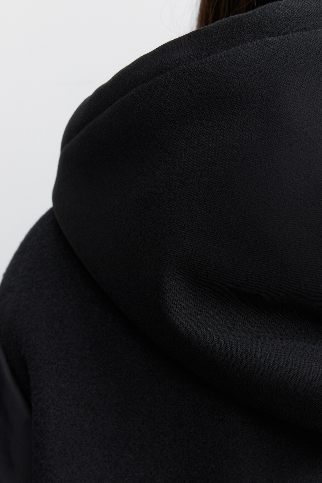 Пальто двубортное драповое с рукавами бомбера - цвет черный - 7
