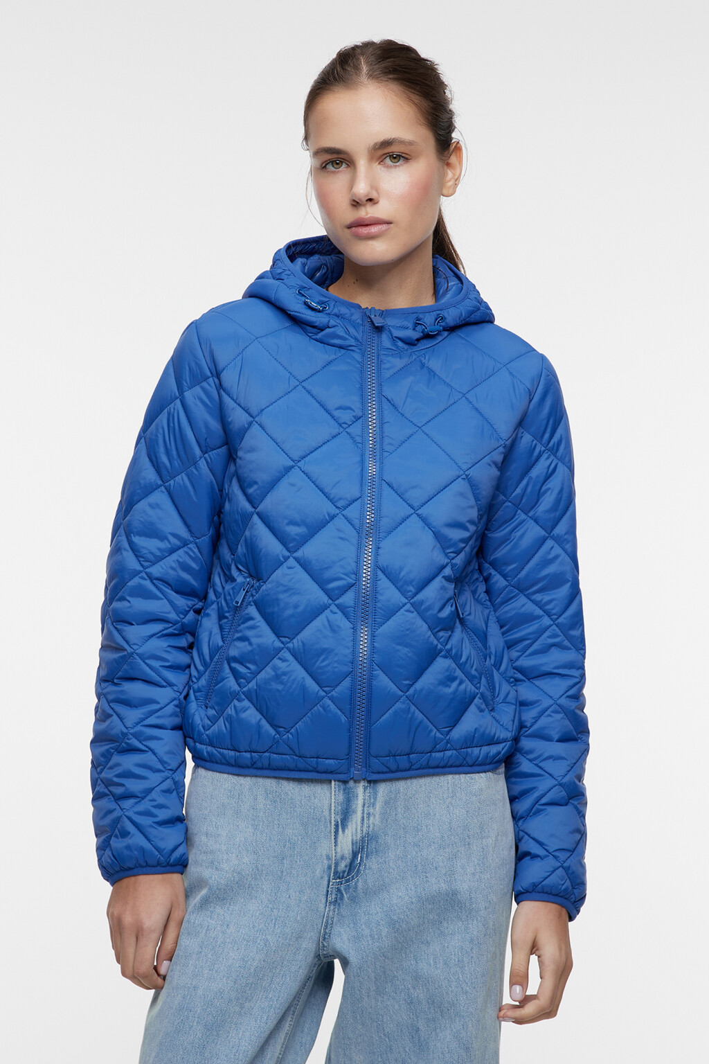 Куртка короткая стеганая с капюшоном и утяжками - цвет синий - 2