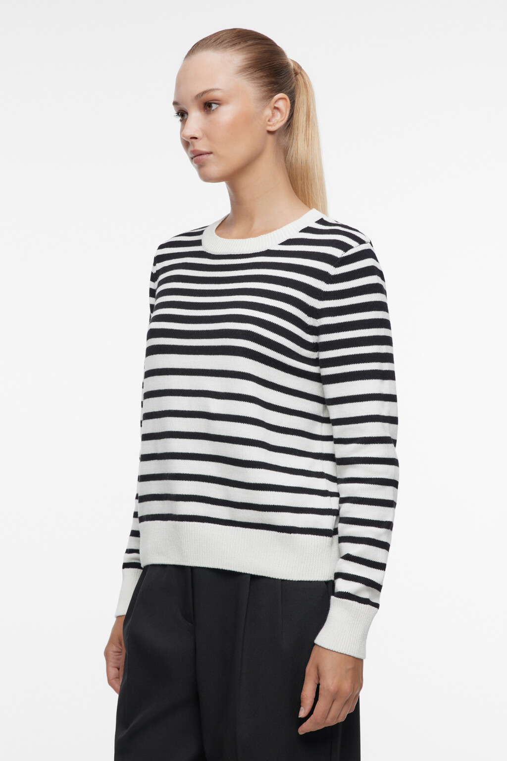 Джемпер вязаный хлопковый с принтом в полоску - цвет белый - 3