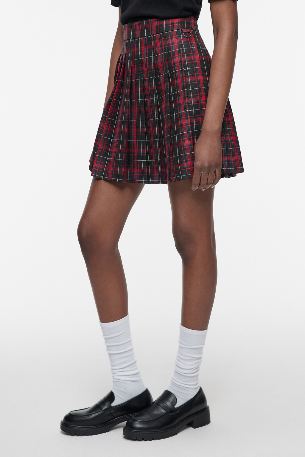 Юбка А-силуэта креповая в складку в стиле преппи - цвет красный - 2