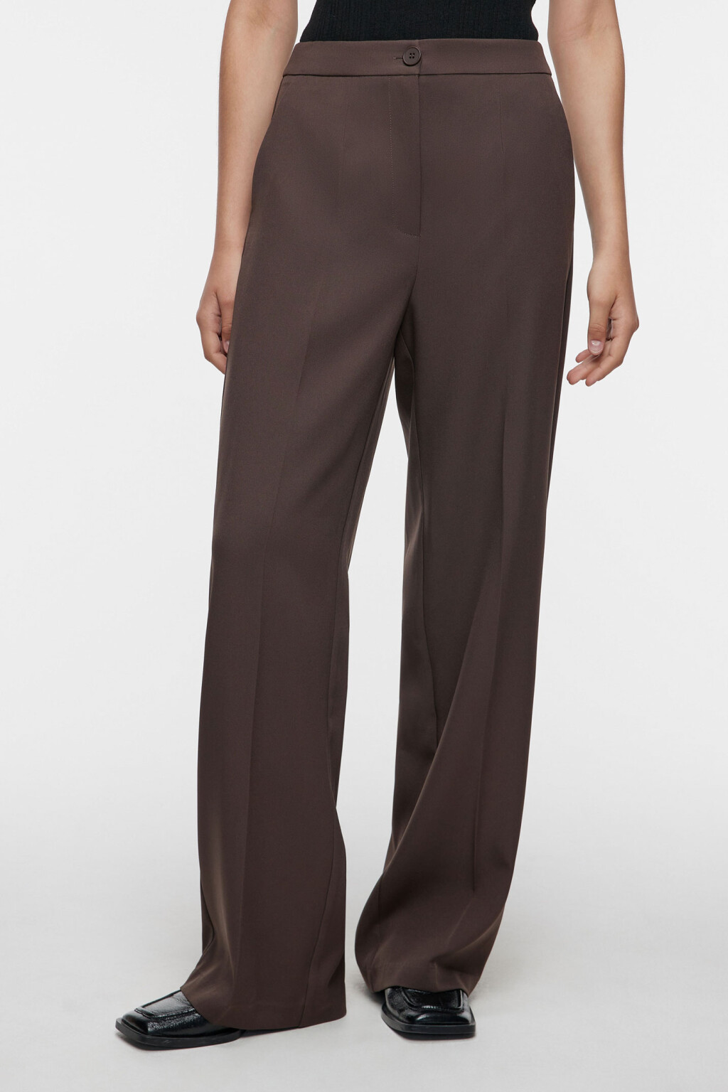 Брюки прямые костюмные с высокой посадкой - цвет коричневый - 2