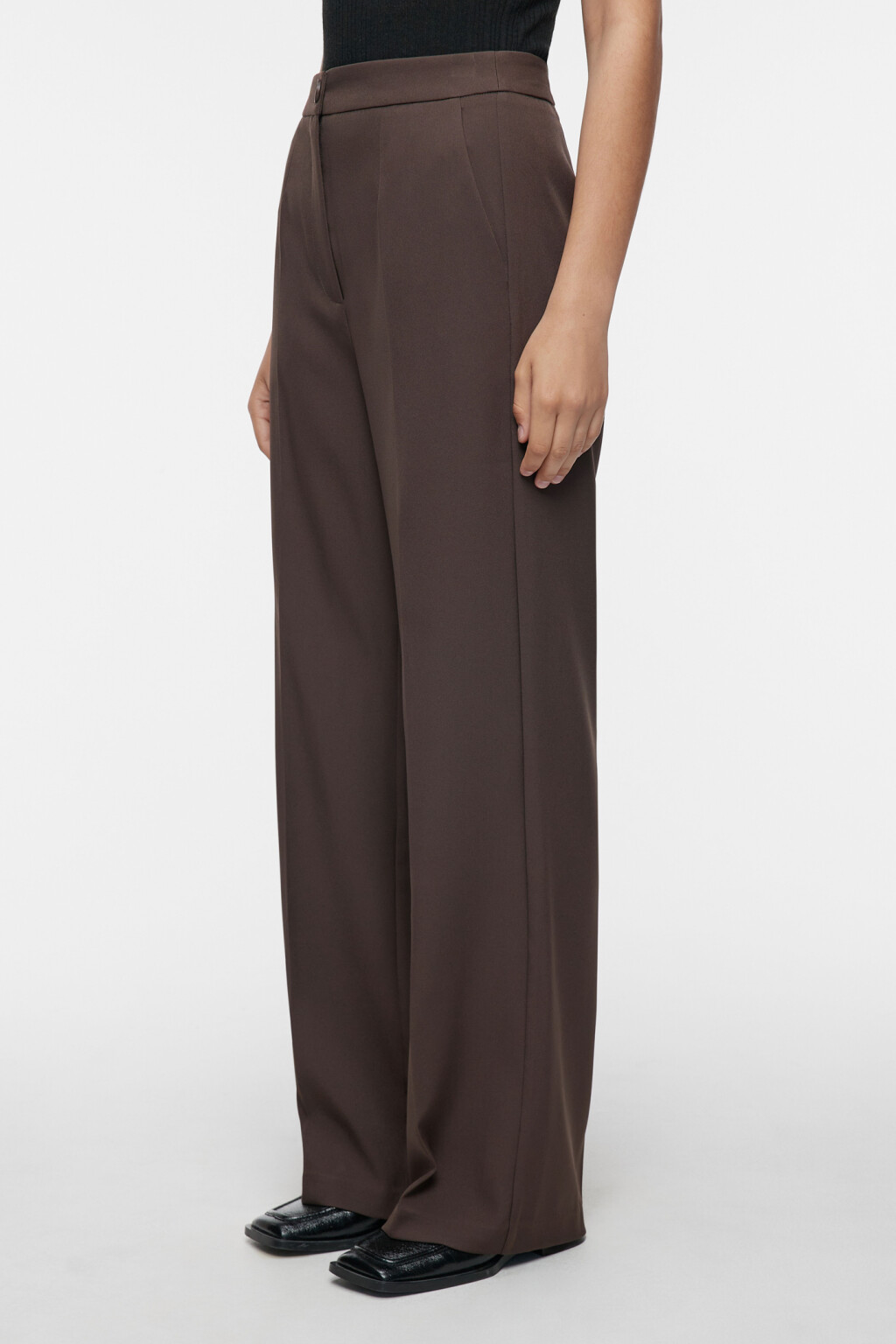 Брюки прямые костюмные с высокой посадкой - цвет коричневый - 1