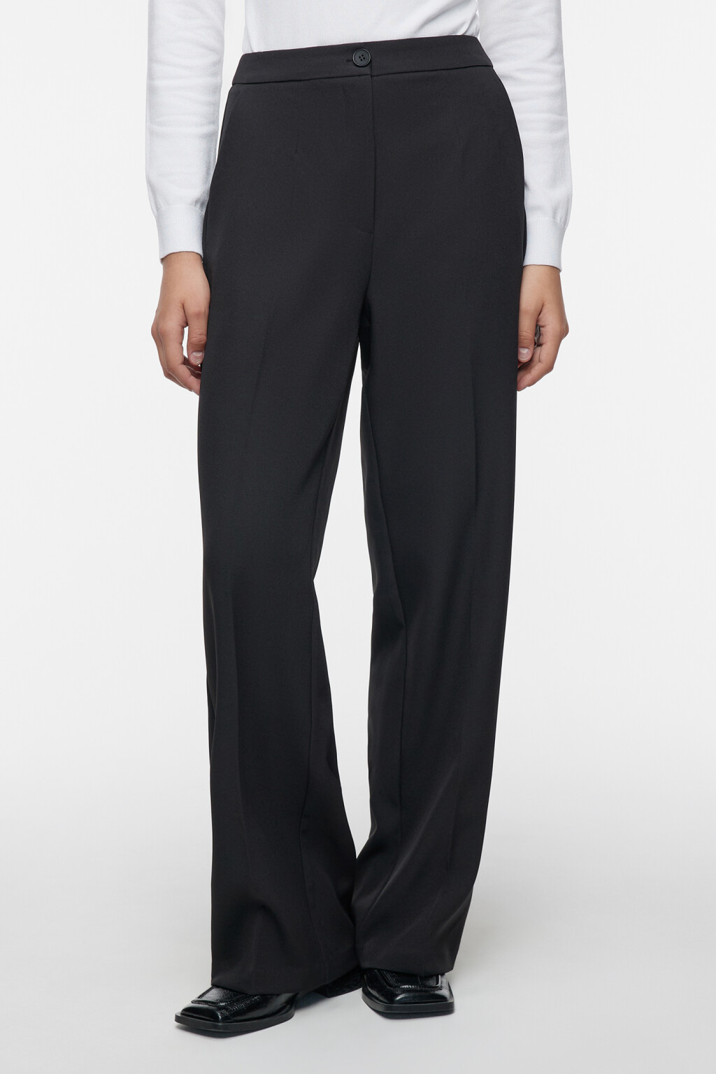 Брюки прямые костюмные с высокой посадкой - цвет черный - 1
