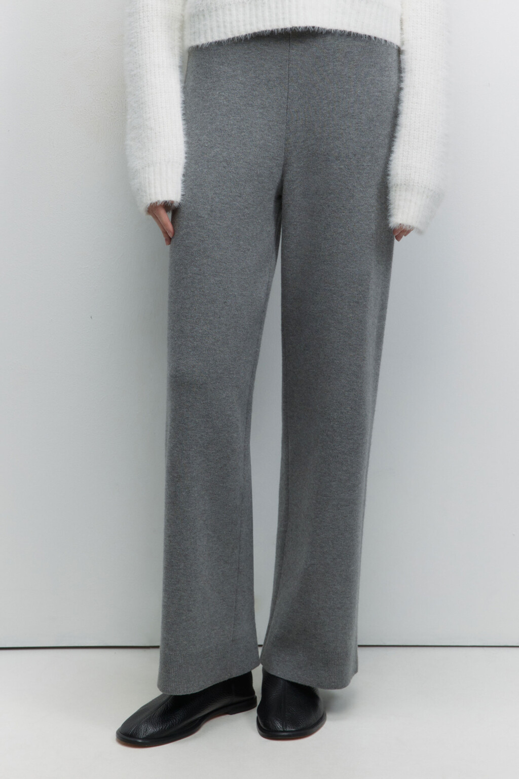 Брюки вязаные вискозные с поясом-резинкой - цвет серый - 2