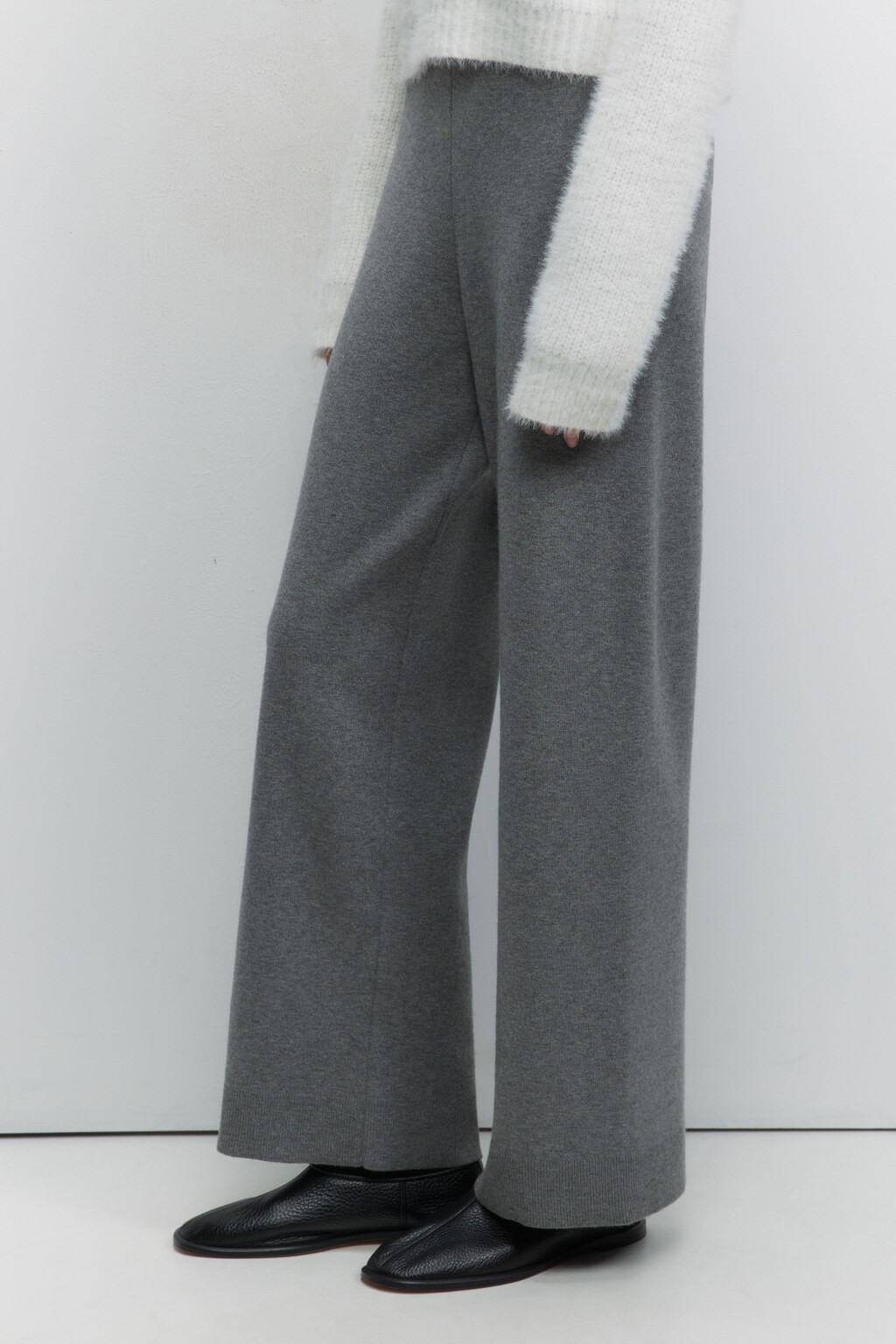 Брюки вязаные вискозные с поясом-резинкой - цвет серый - 3