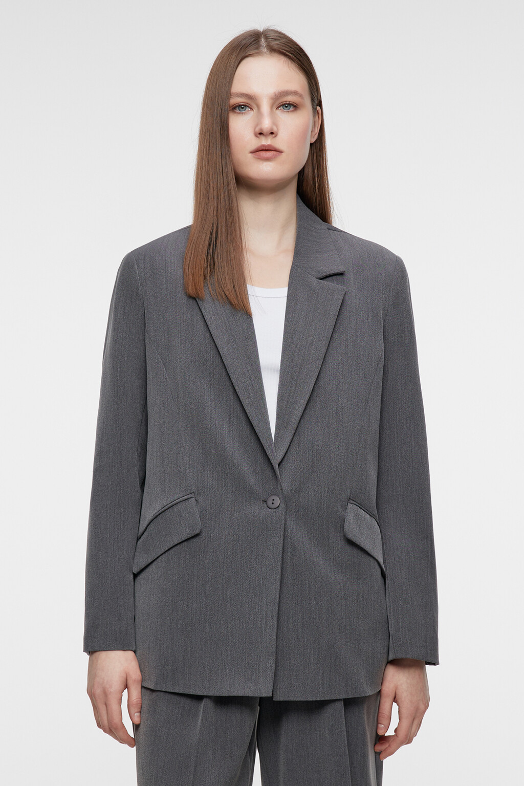 Пиджак прямой однобортный из костюмной ткани - цвет серый - 2