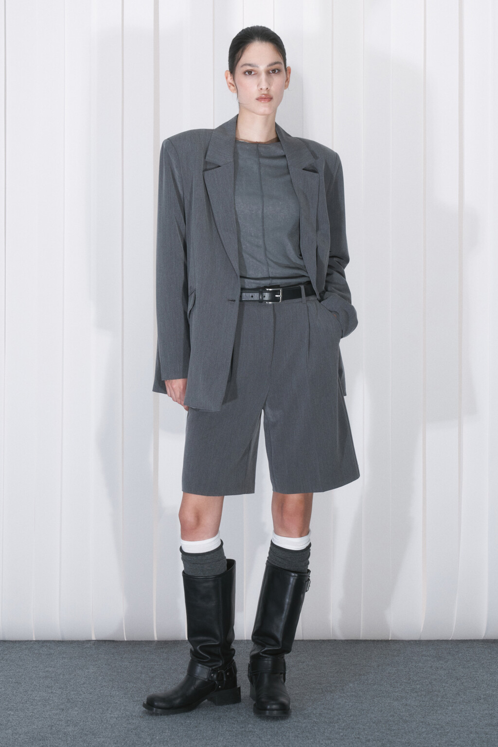 Пиджак прямой однобортный из костюмной ткани - цвет серый - 10