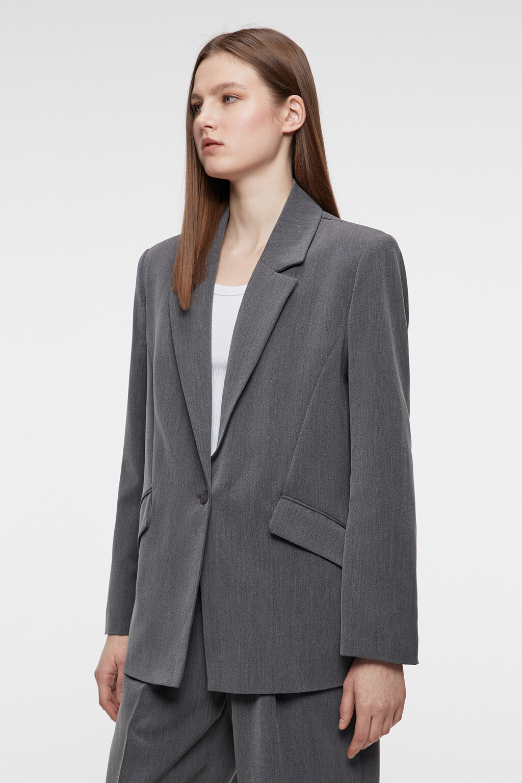 Пиджак прямой однобортный из костюмной ткани - цвет серый - 3
