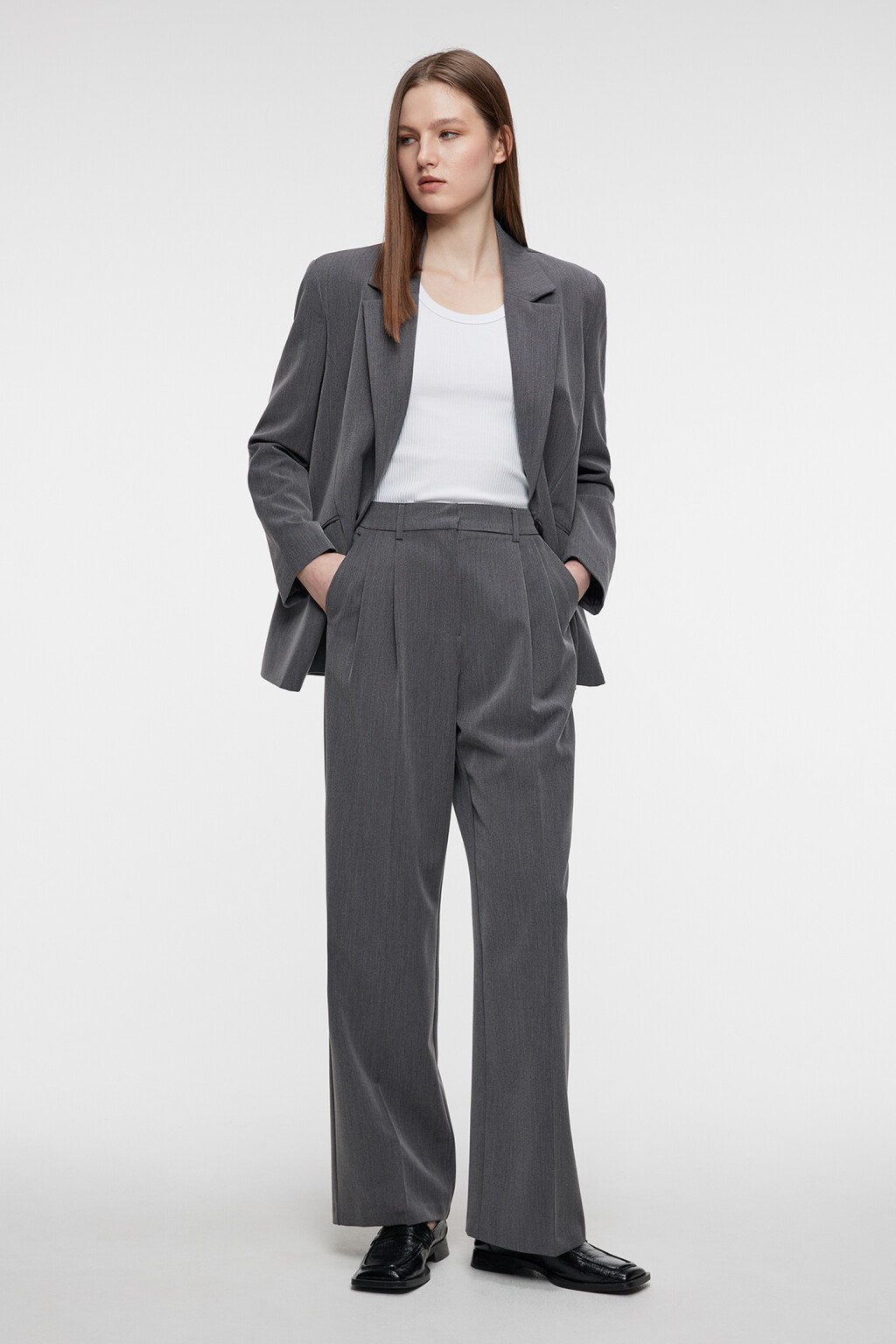 Пиджак прямой однобортный из костюмной ткани - цвет серый - 1