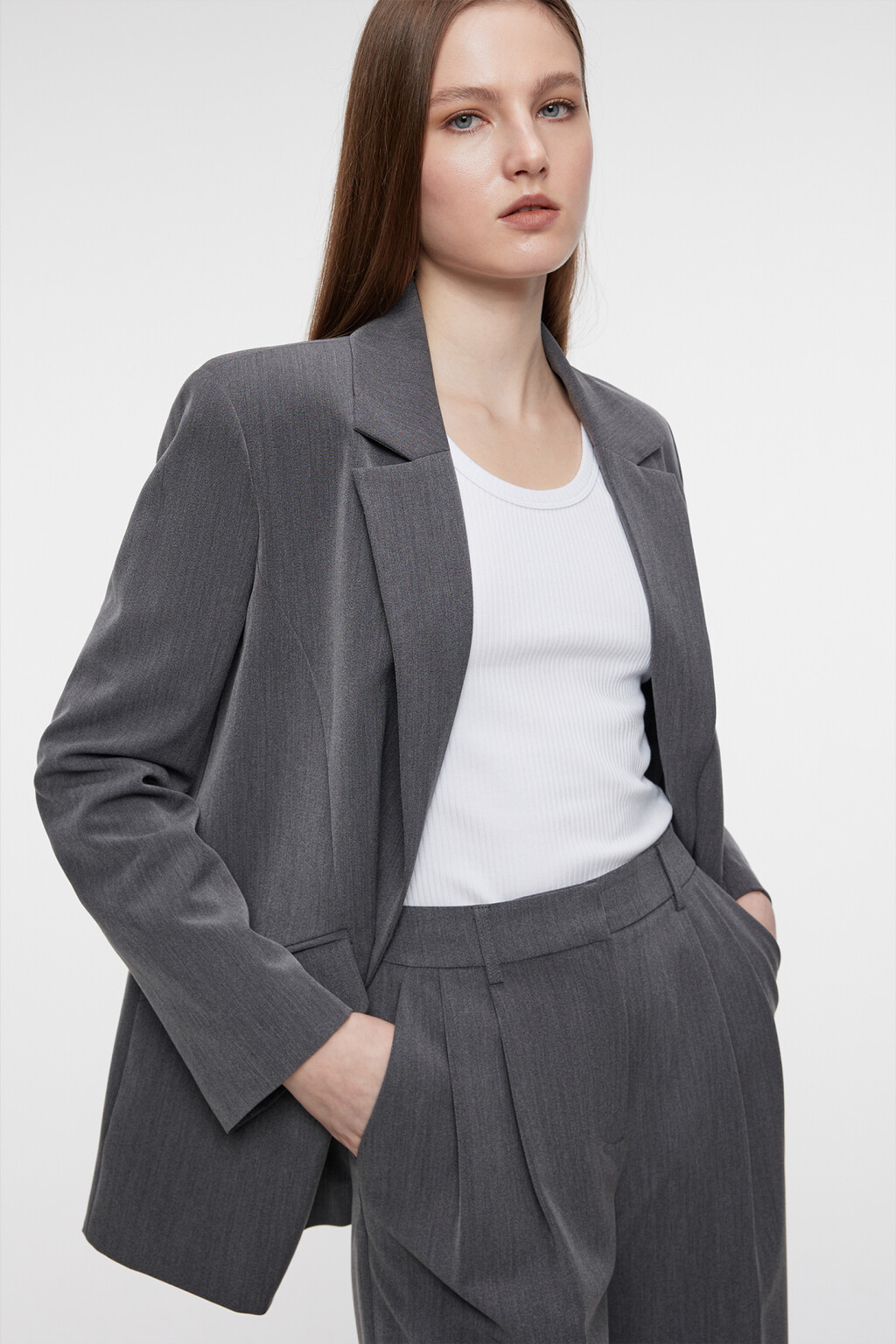 Пиджак прямой однобортный из костюмной ткани - цвет серый - 9