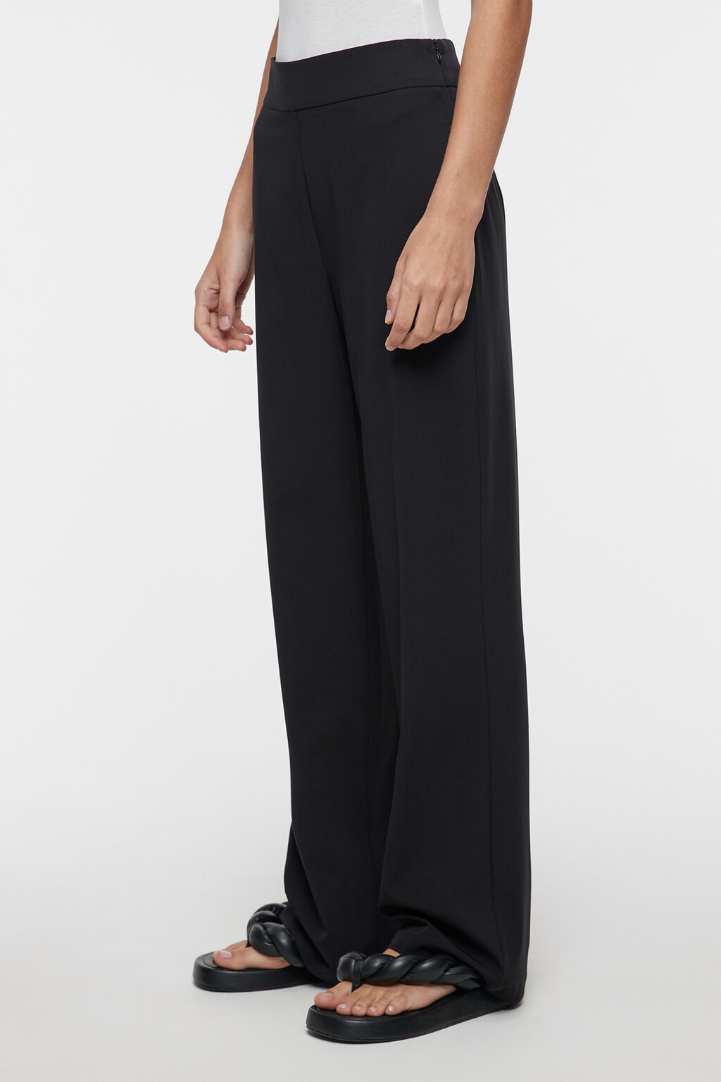 Брюки широкие костюмные со средней посадкой - цвет черный - 3