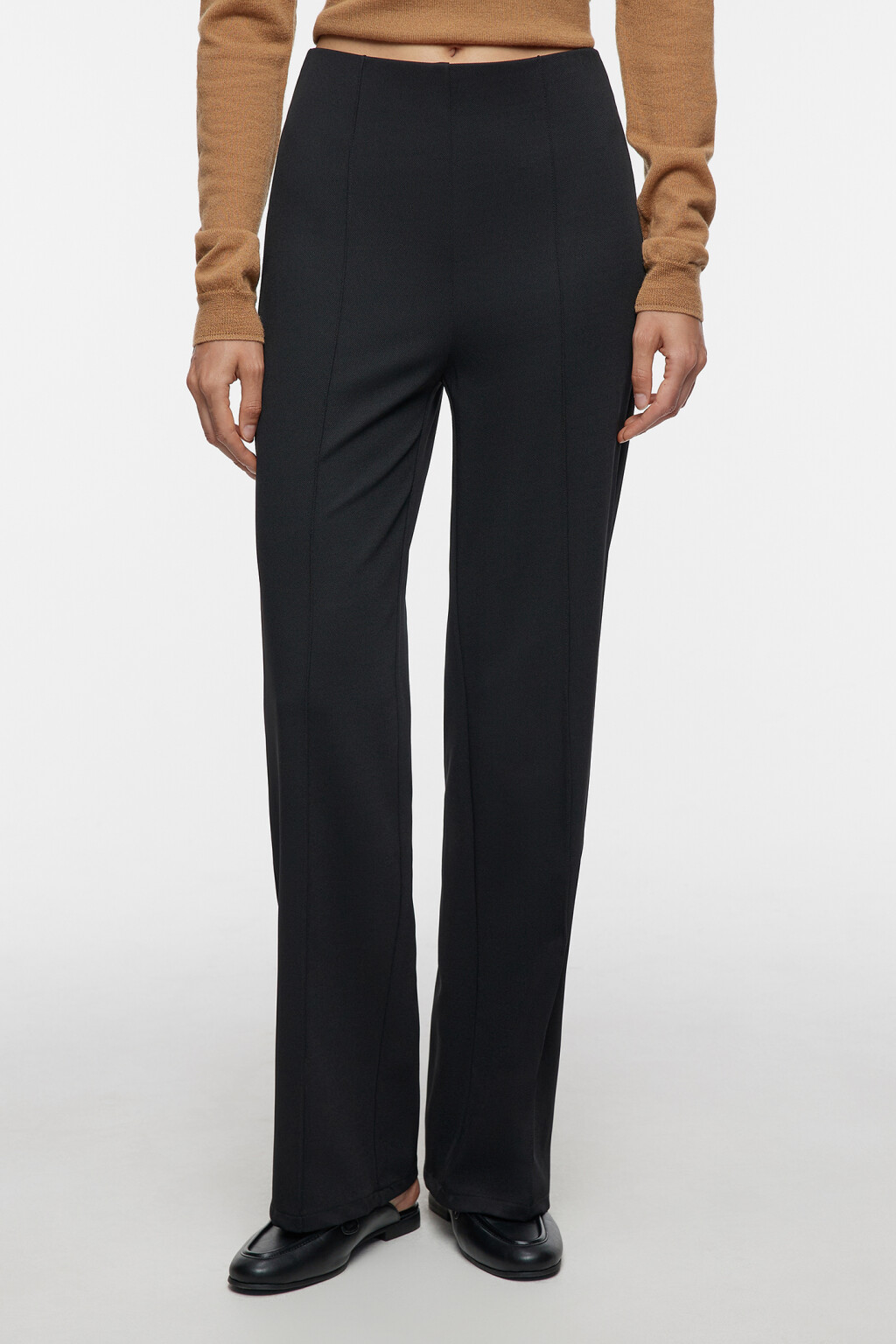 Брюки широкие костюмные со средней посадкой - цвет черный - 2