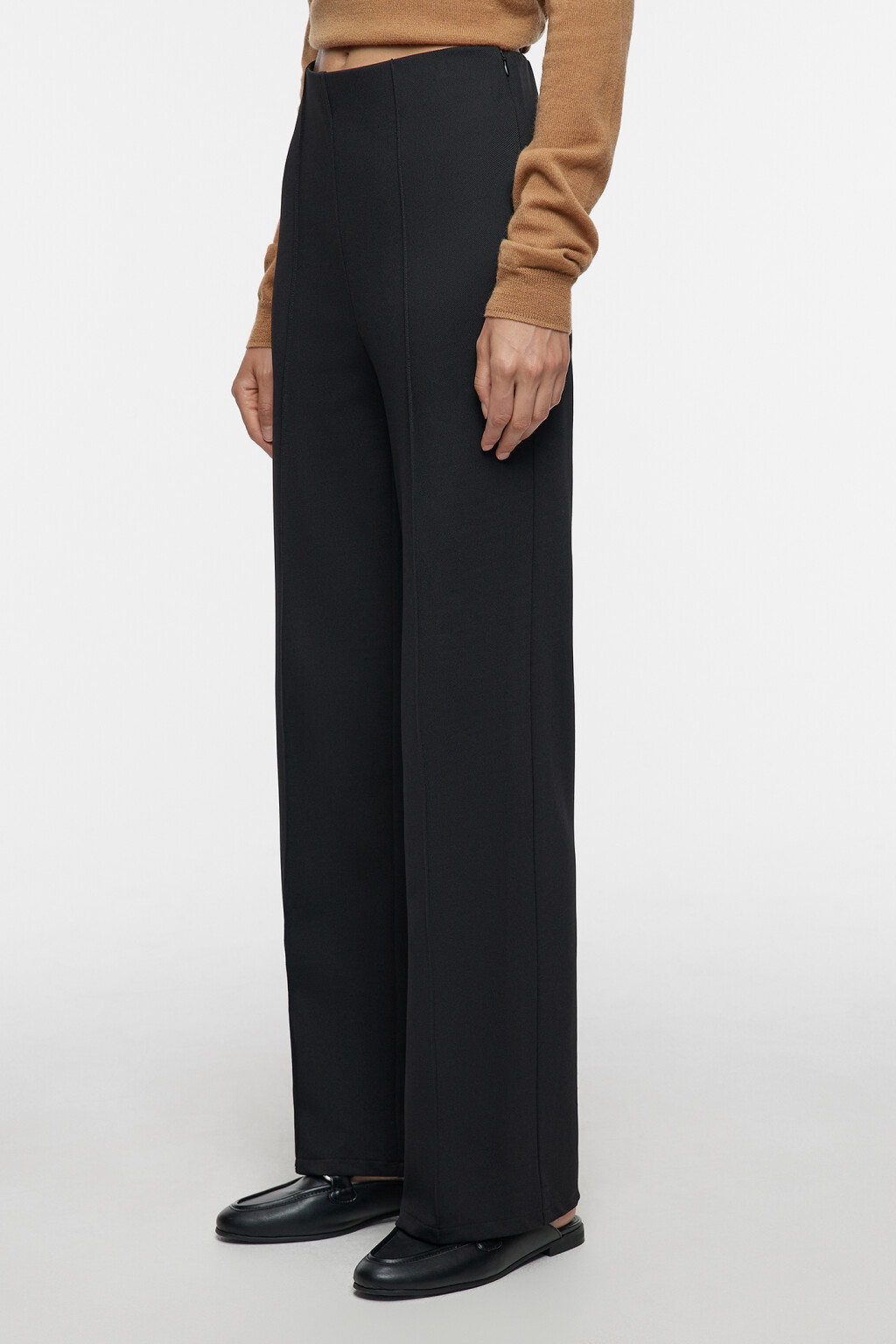 Брюки широкие костюмные со средней посадкой - цвет черный - 3