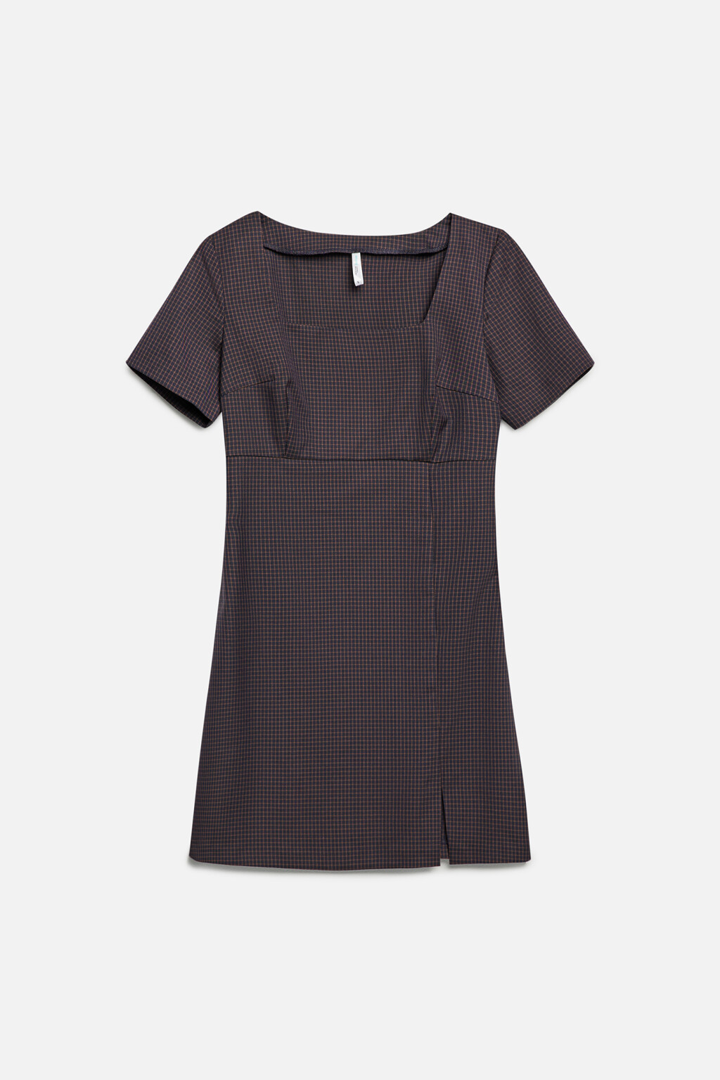 Платье мини приталенное с вырезом каре и разрезом - цвет коричневый - 7