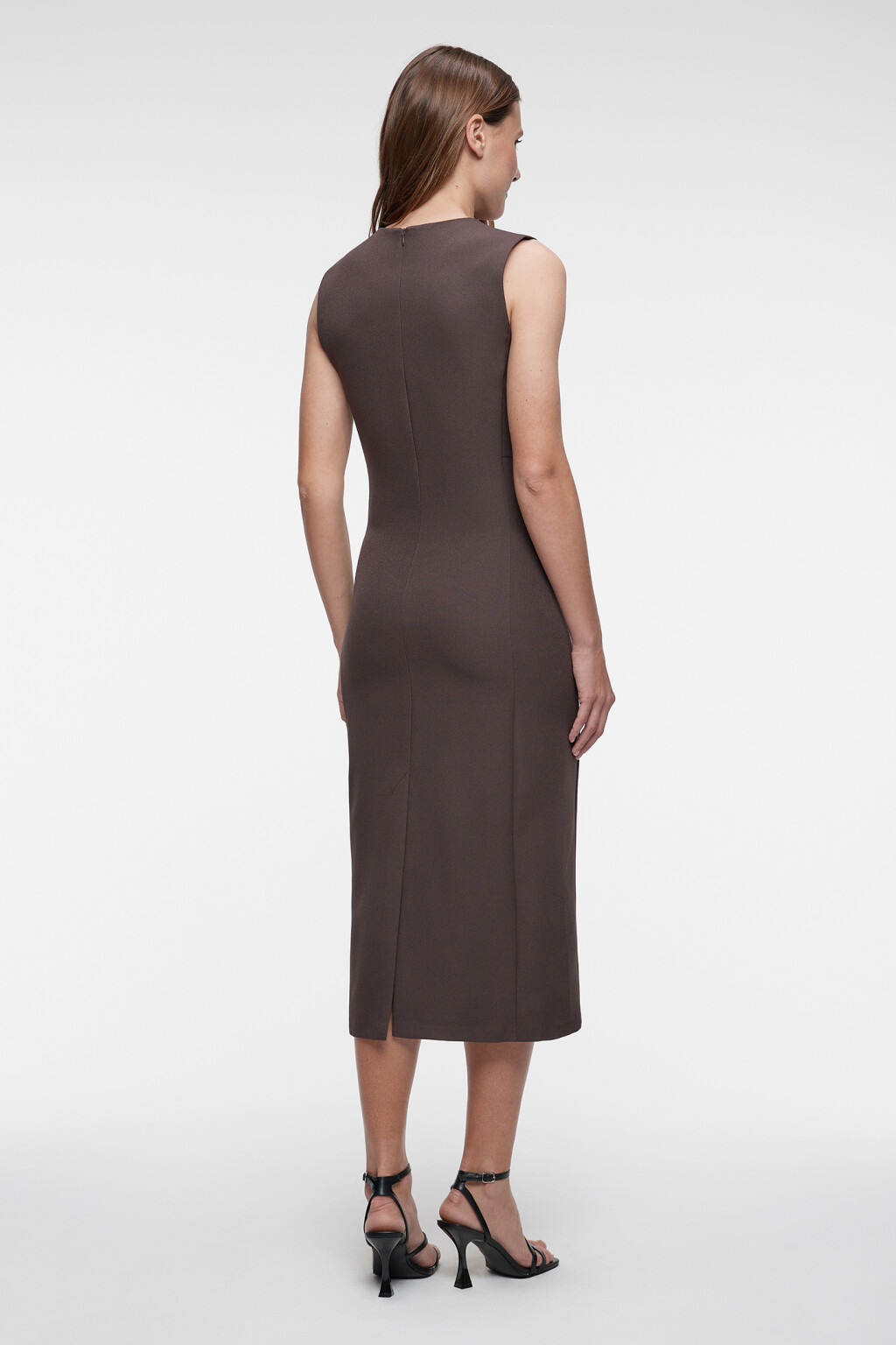 Платье-футляр миди облегающее без рукавов - цвет коричневый - 4