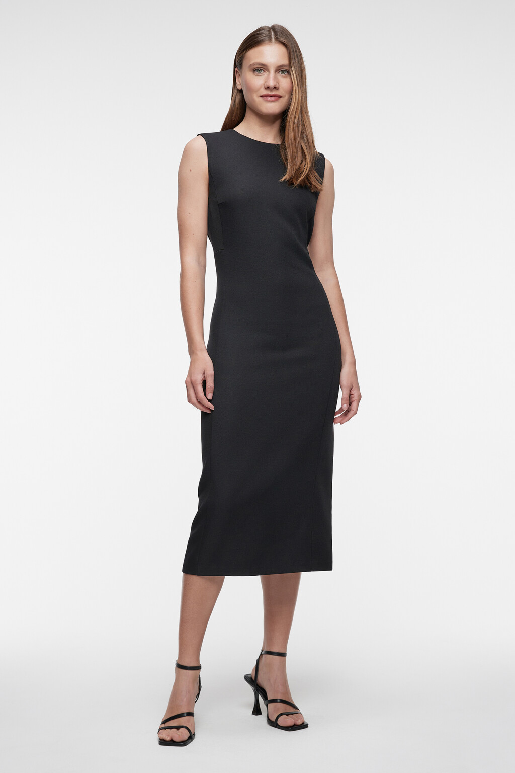 Платье-футляр миди облегающее без рукавов - цвет черный - 4