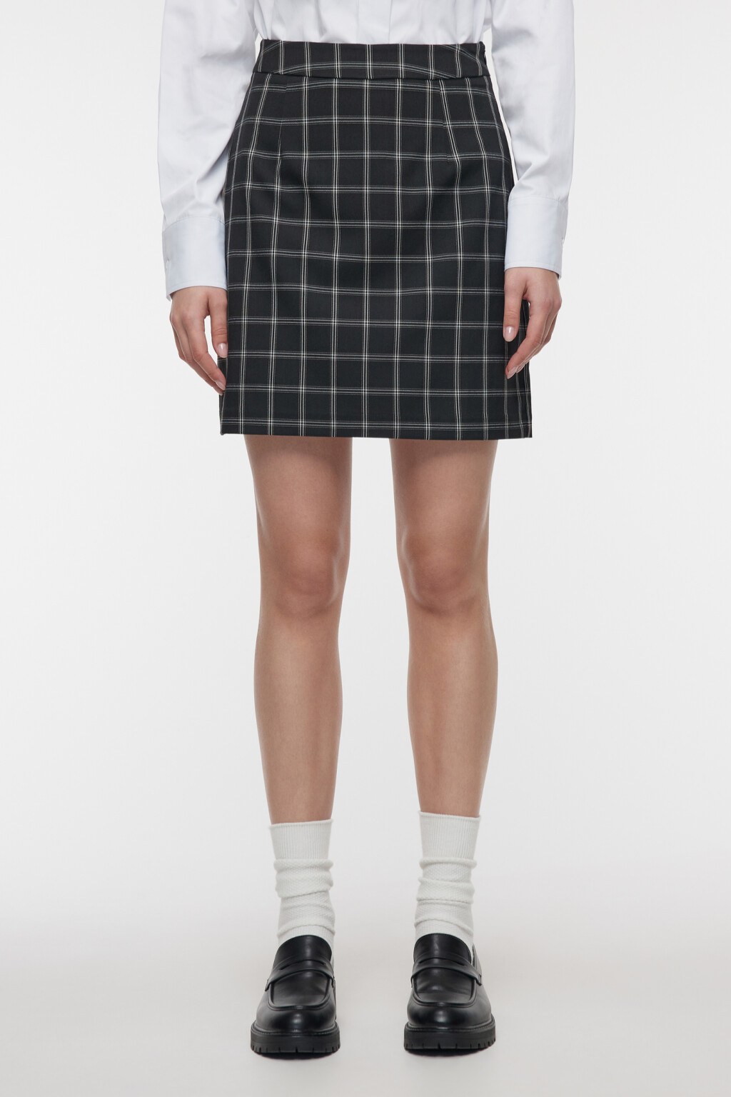 Юбка-карандаш мини прямая с высокой посадкой - цвет черный - 1