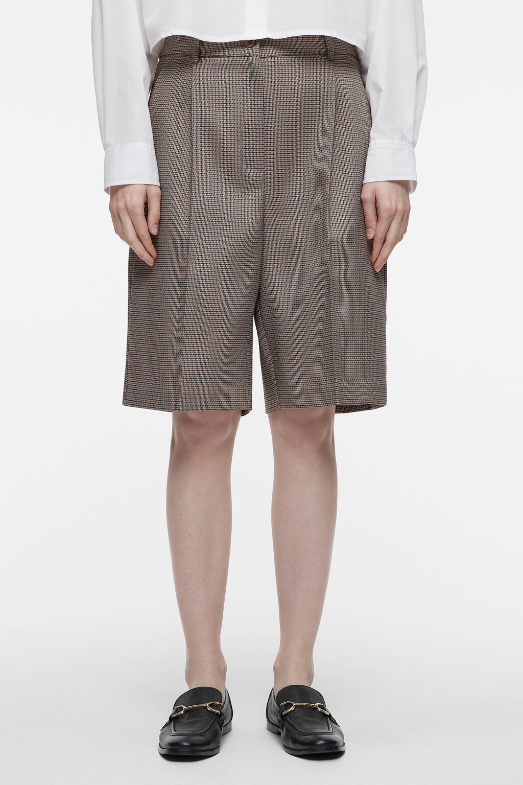Шорты-бермуды костюмные клетчатые со средней посадкой - цвет бежевый - 2