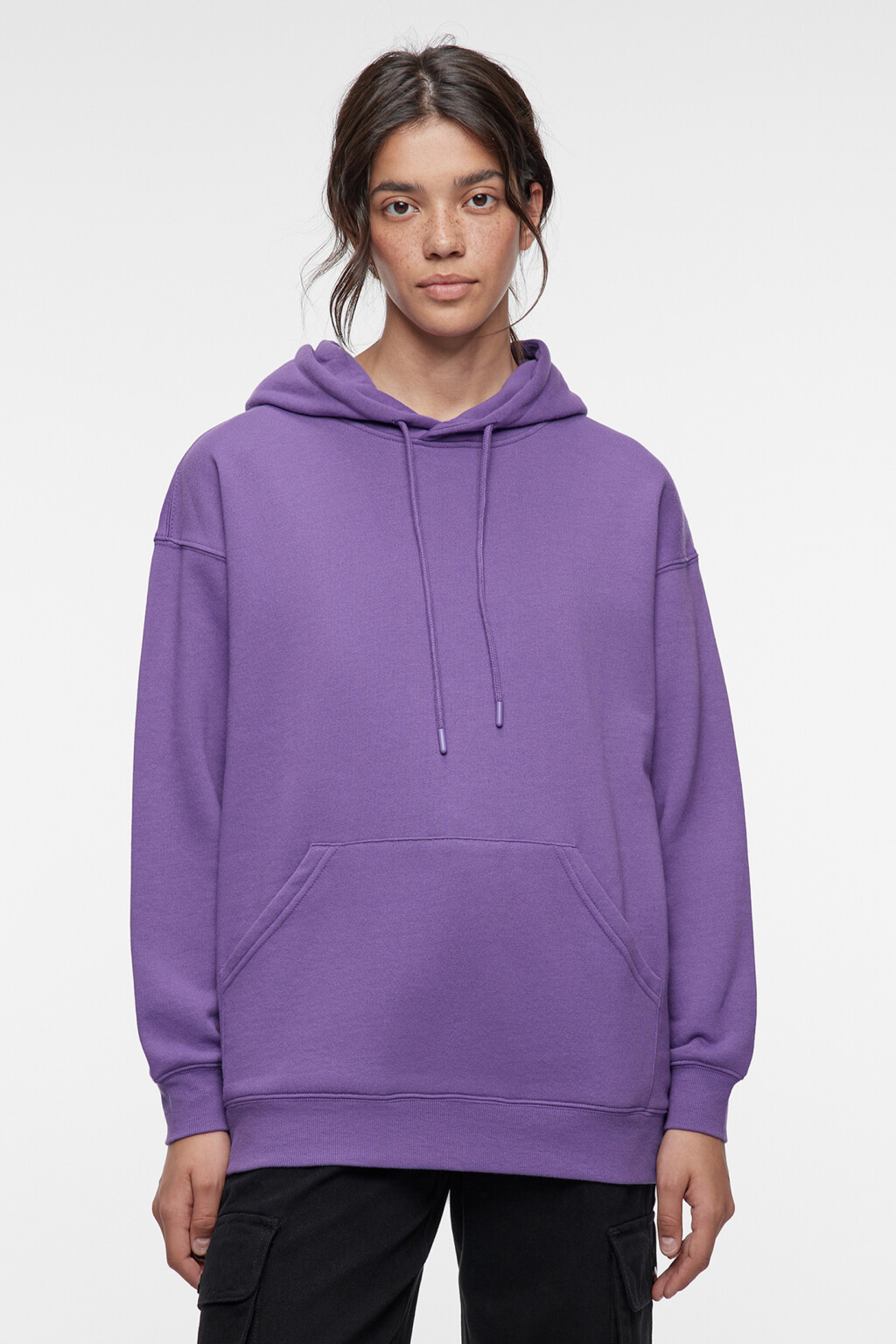 Толстовка oversize флисовая утепленная с капюшоном - цвет фиолетовый - 1