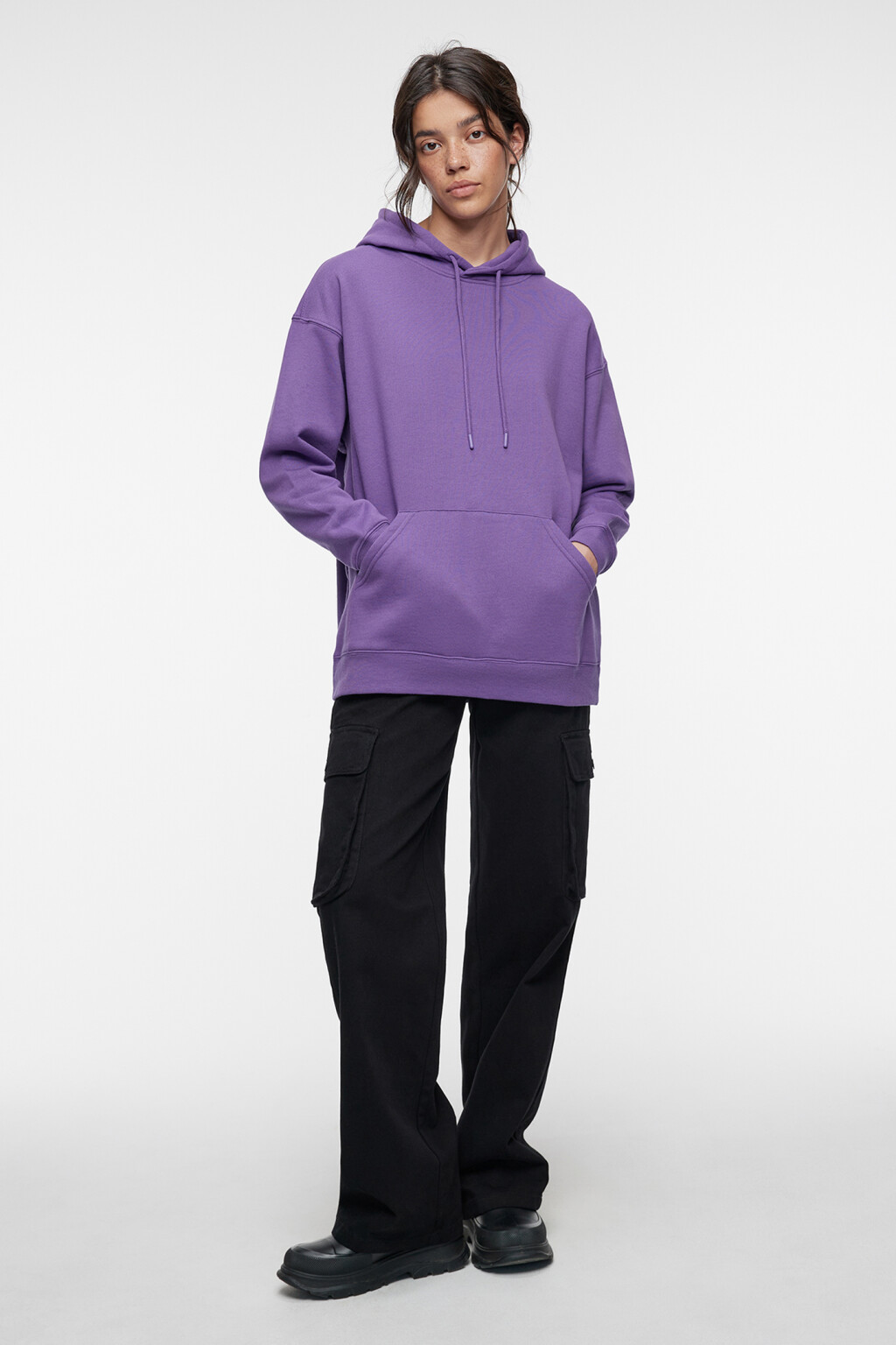 Толстовка oversize флисовая утепленная с капюшоном - цвет фиолетовый - 4