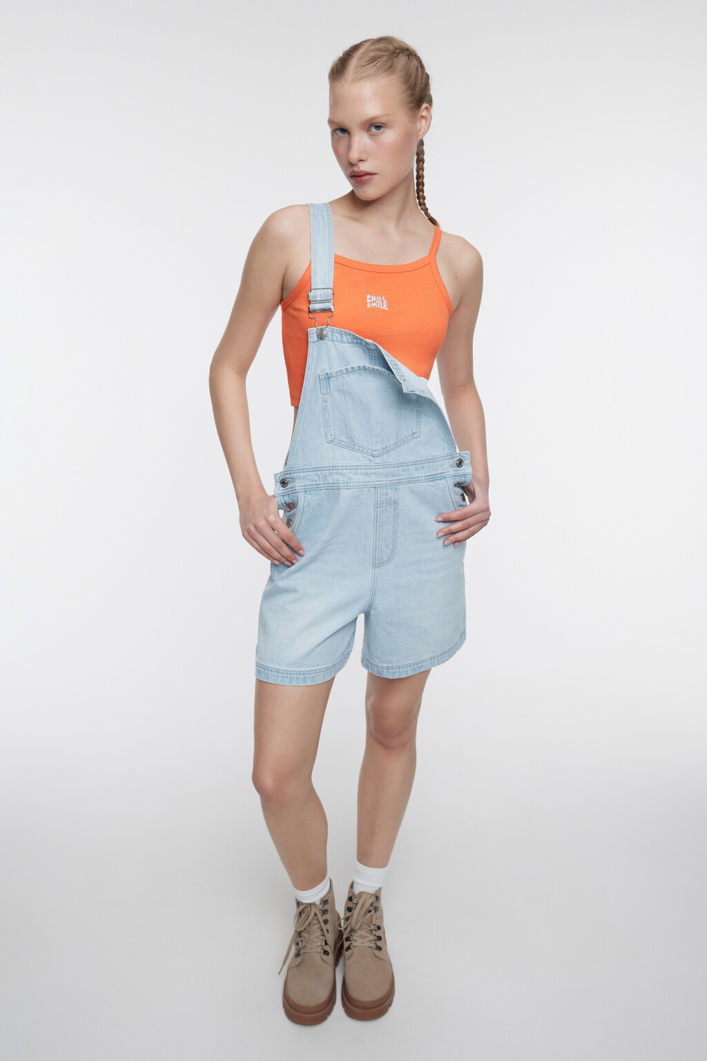 Майка-топ хлопковая с принтом на тонких бретельках - цвет оранжевый - 8