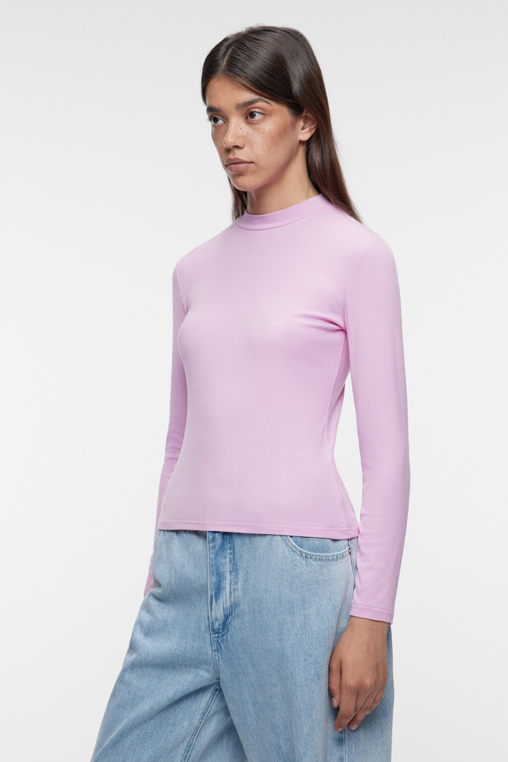 Лонгслив вискозный с коротким воротником-стойкой - цвет розовый - 2