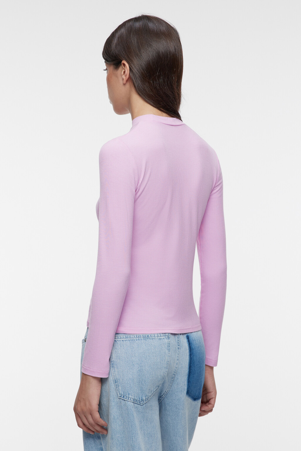 Лонгслив вискозный с коротким воротником-стойкой - цвет розовый - 3