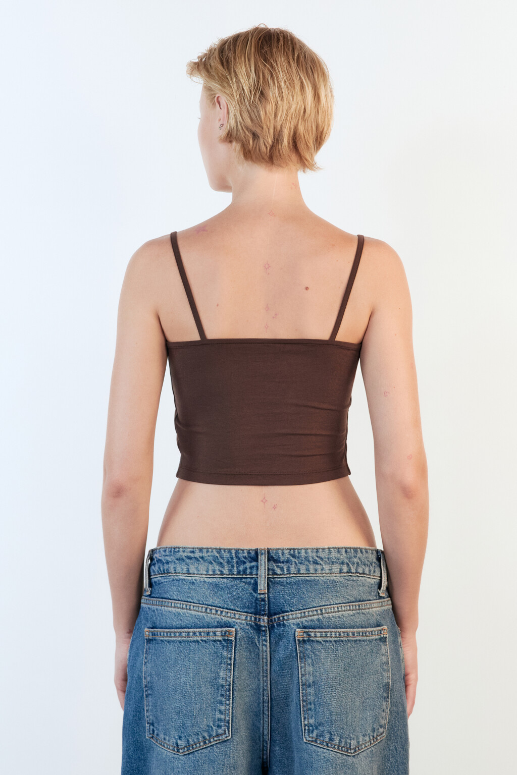 Топ-майка хлопковый на тонких бретелях - цвет коричневый - 4