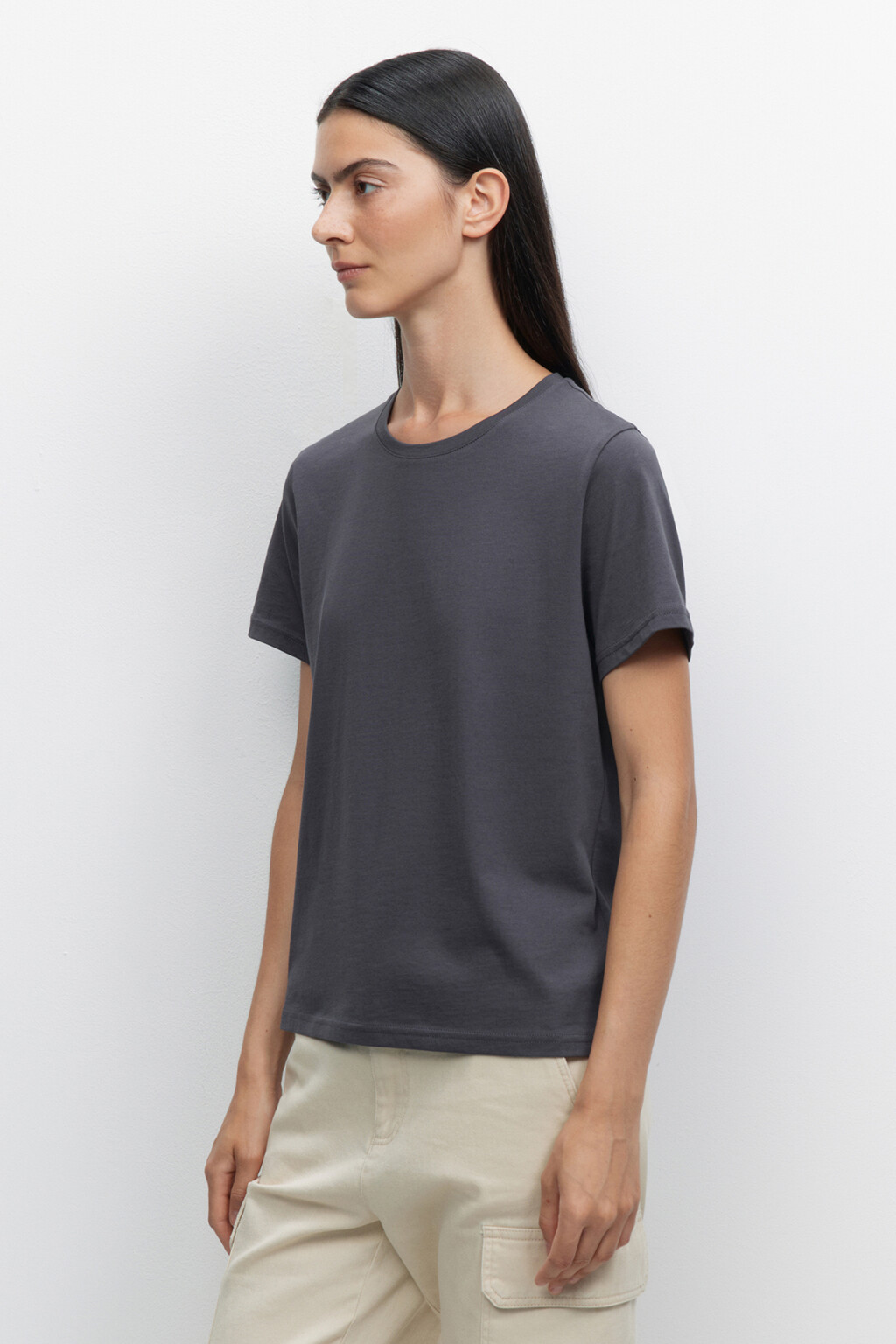Футболка прямая хлопковая в однотонных расцветках - цвет серый - 2