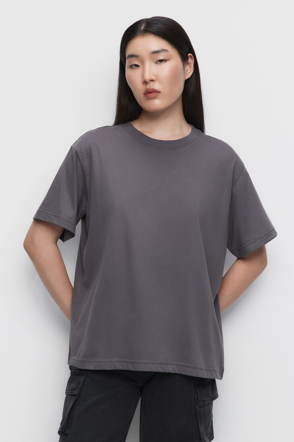Футболка oversize хлопковая однотонная - цвет серый - 1