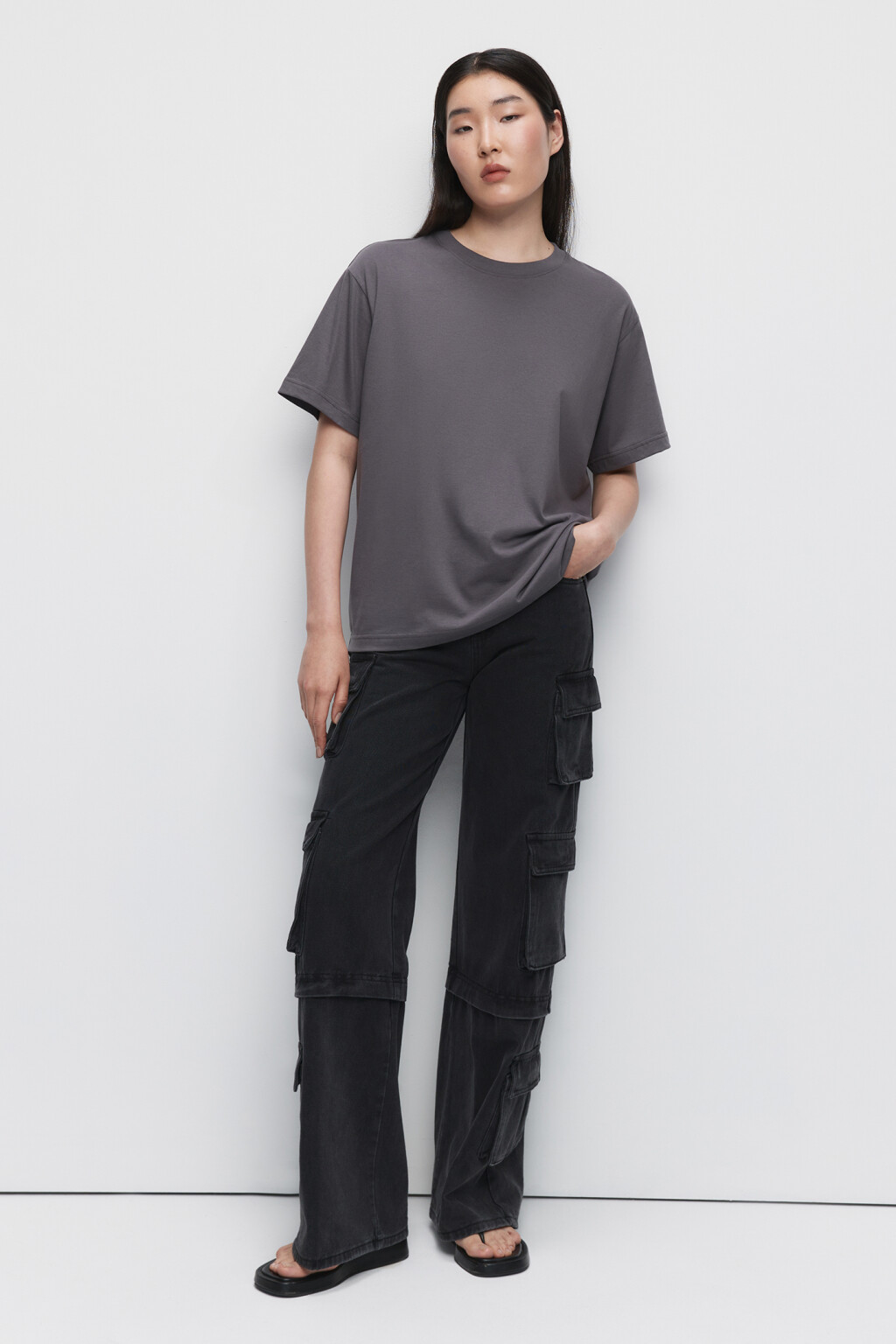 Футболка oversize хлопковая однотонная - цвет серый - 4