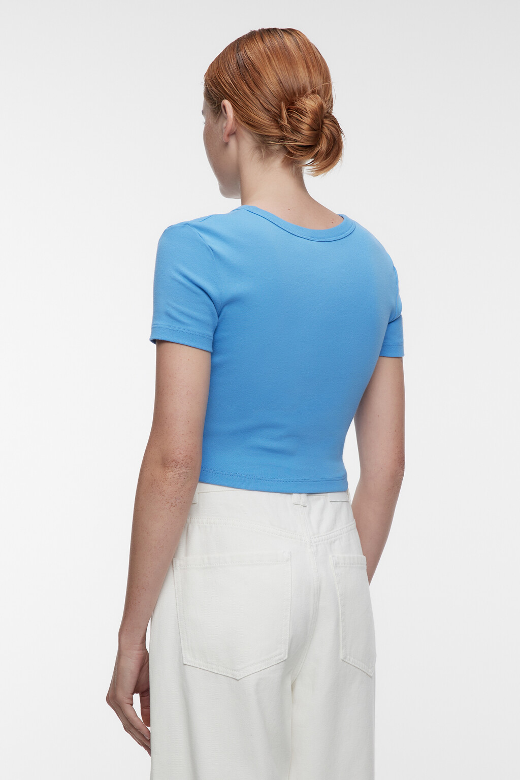 Футболка-топ хлопковая облегающая в базовых цветах - цвет голубой - 3