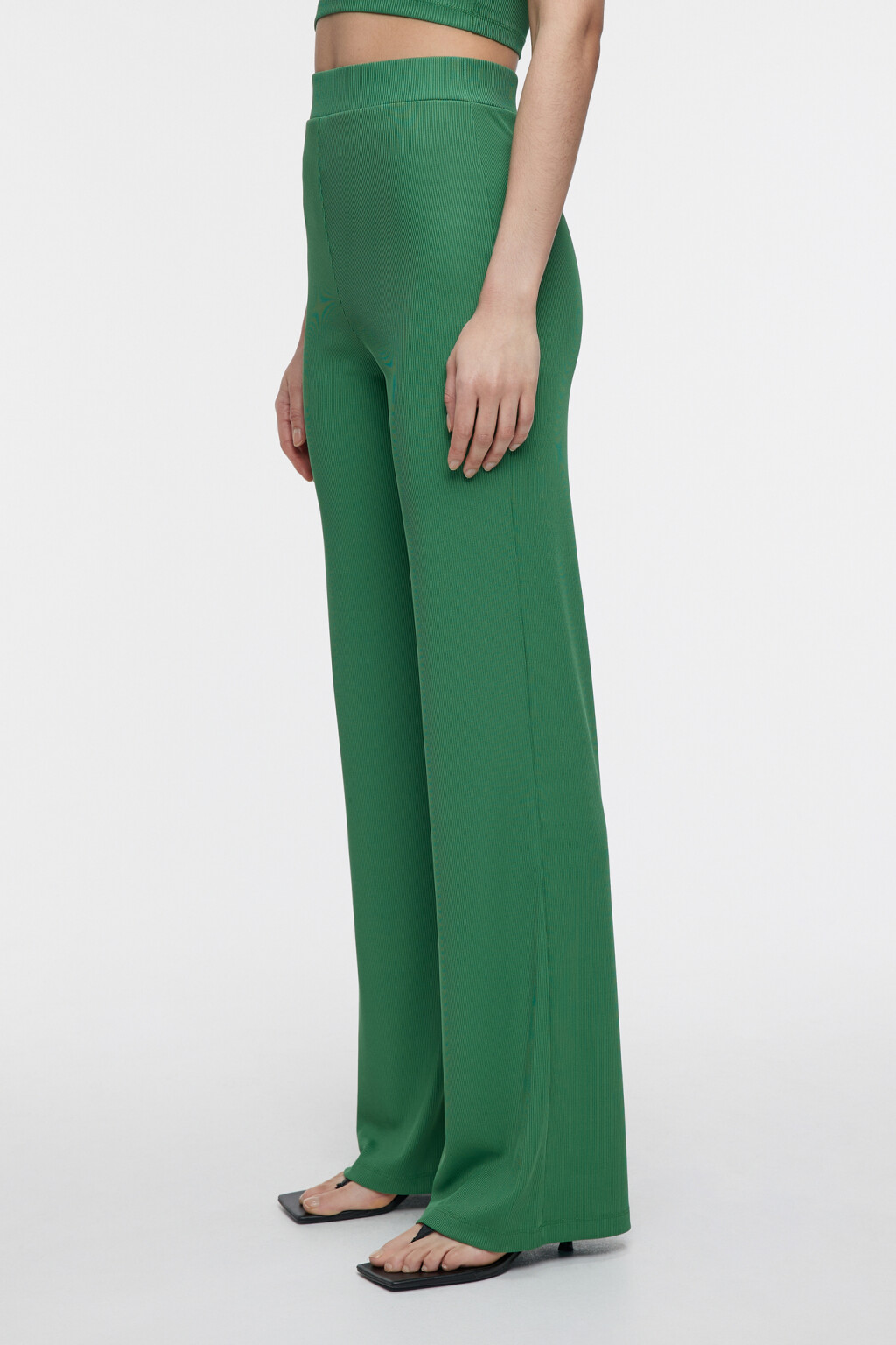 Брюки прямые в рубчик с поясом-резинкой - цвет зеленый - 3