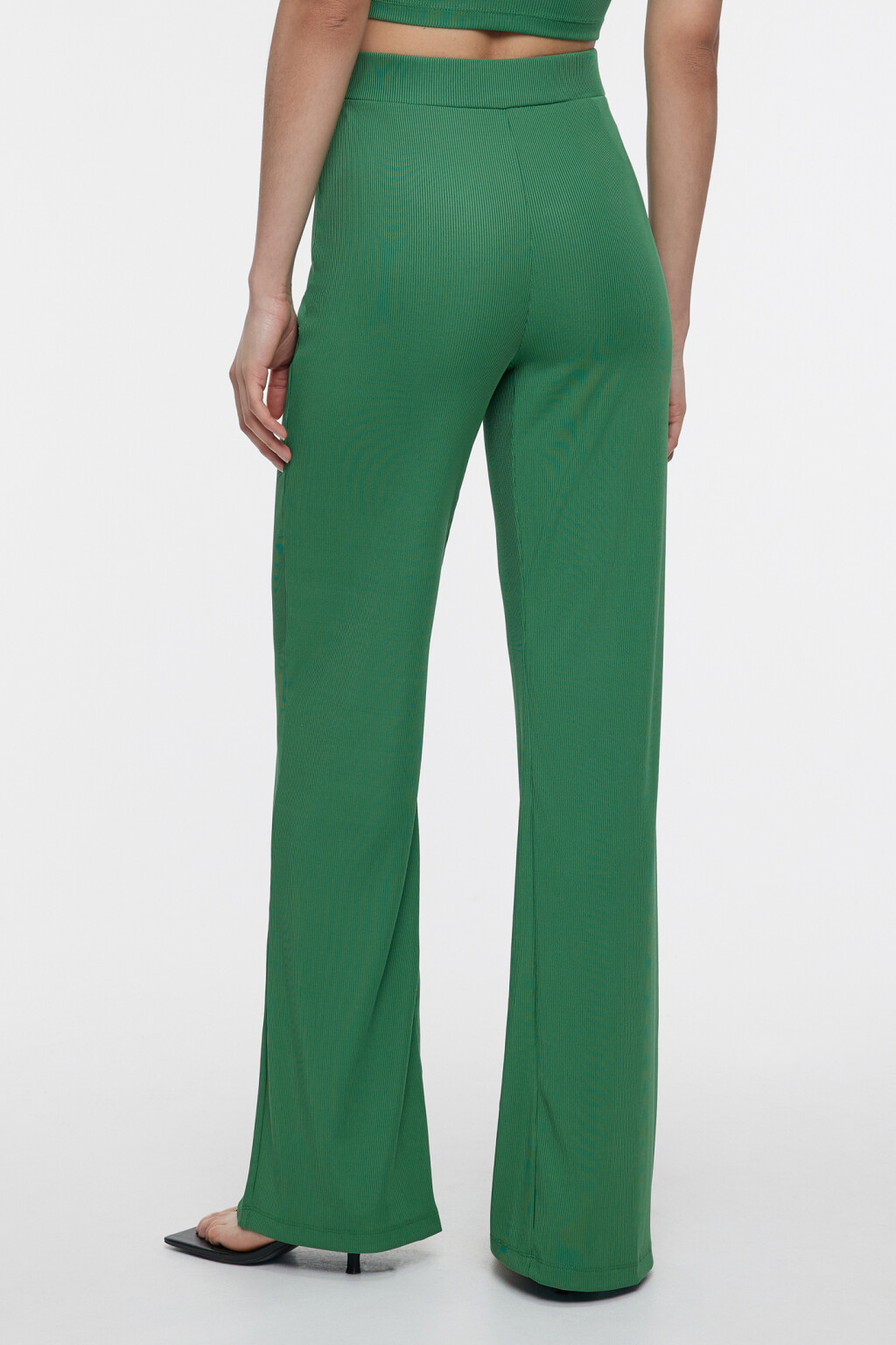 Брюки прямые в рубчик с поясом-резинкой - цвет зеленый - 4