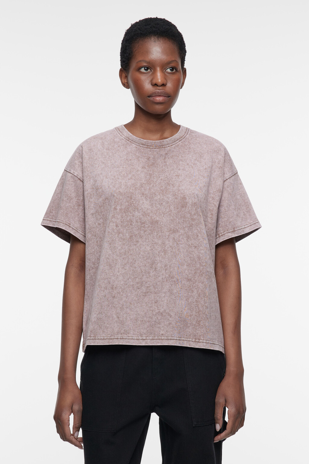 Футболка oversize хлопковая с вареным эффектом - цвет коричневый - 2