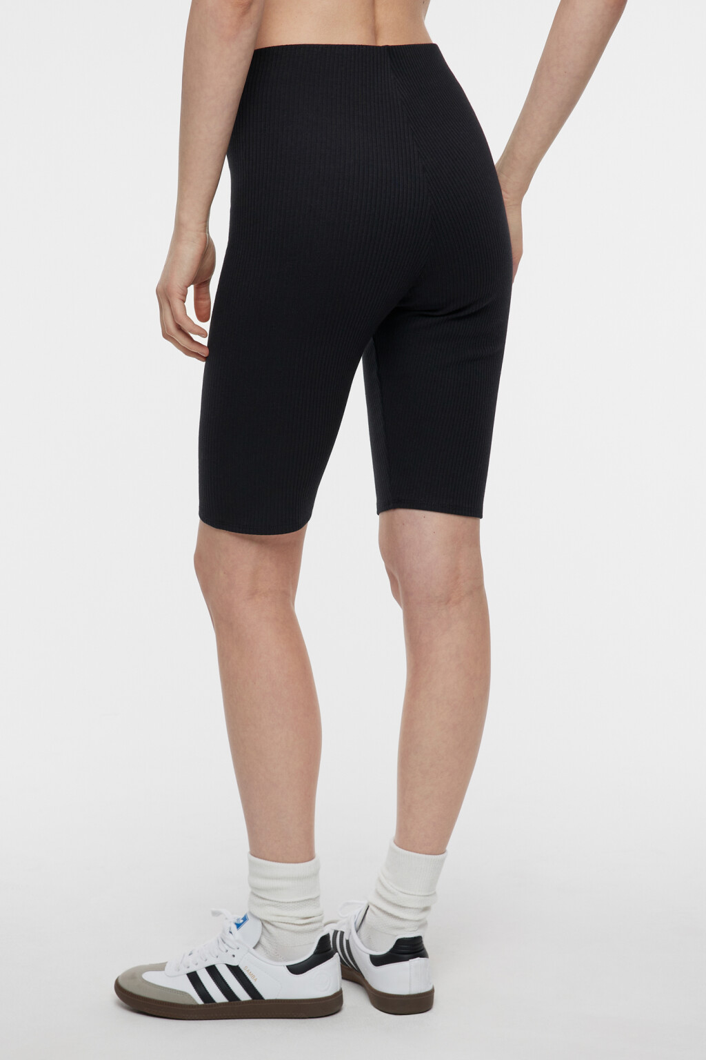 Шорты-велосипедки хлопковые в рубчик с высокой посадкой - цвет черный - 3