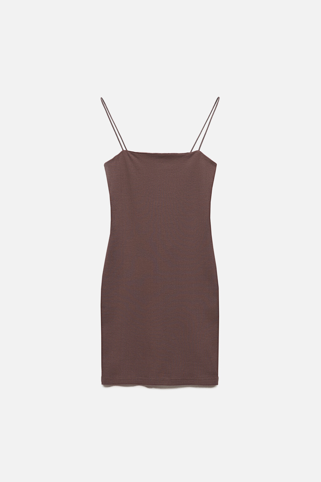 Платье-майка мини хлопковое в рубчик - цвет коричневый - 8
