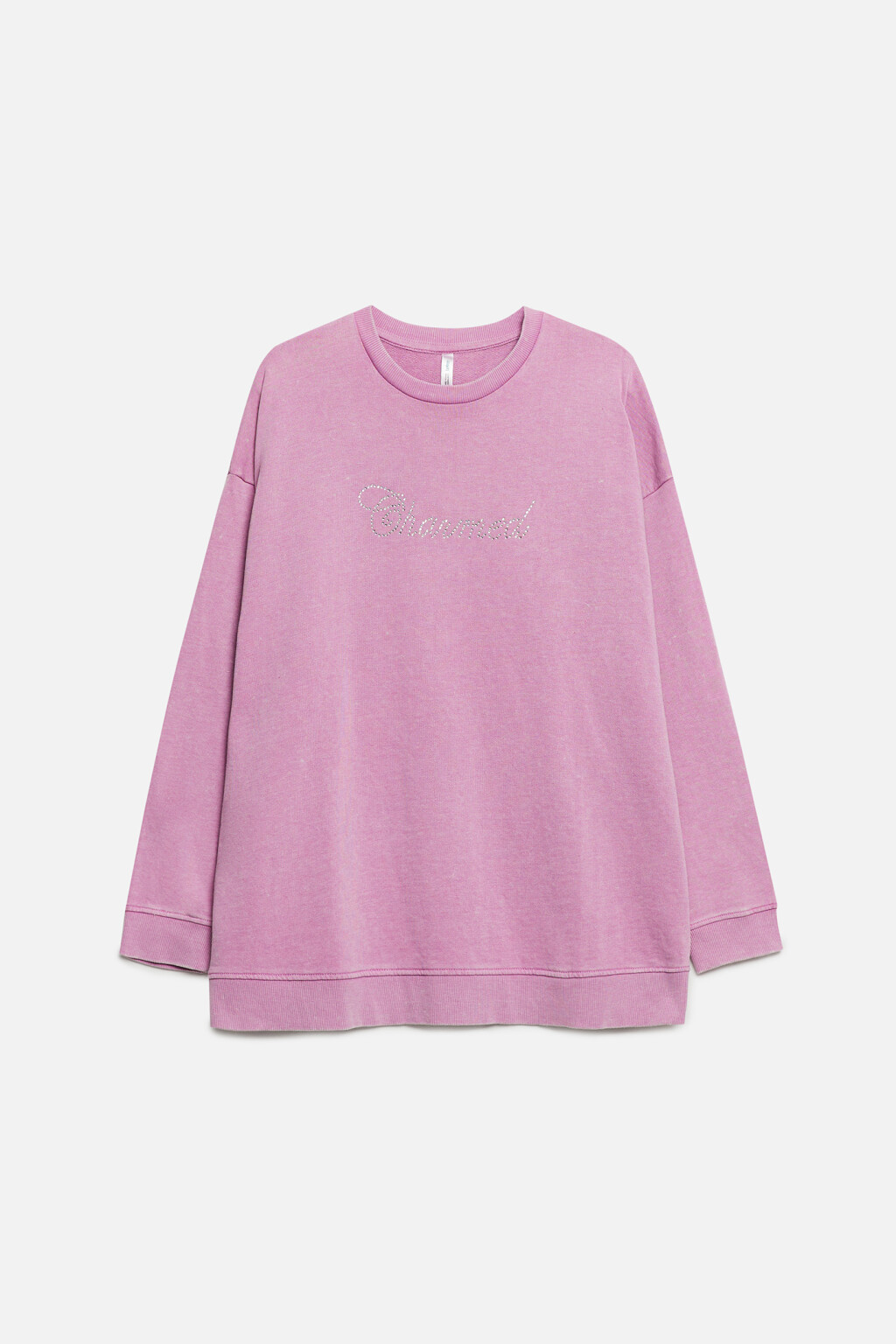 Свитшот oversize с вареным эффектом и стразами - цвет серый - 8