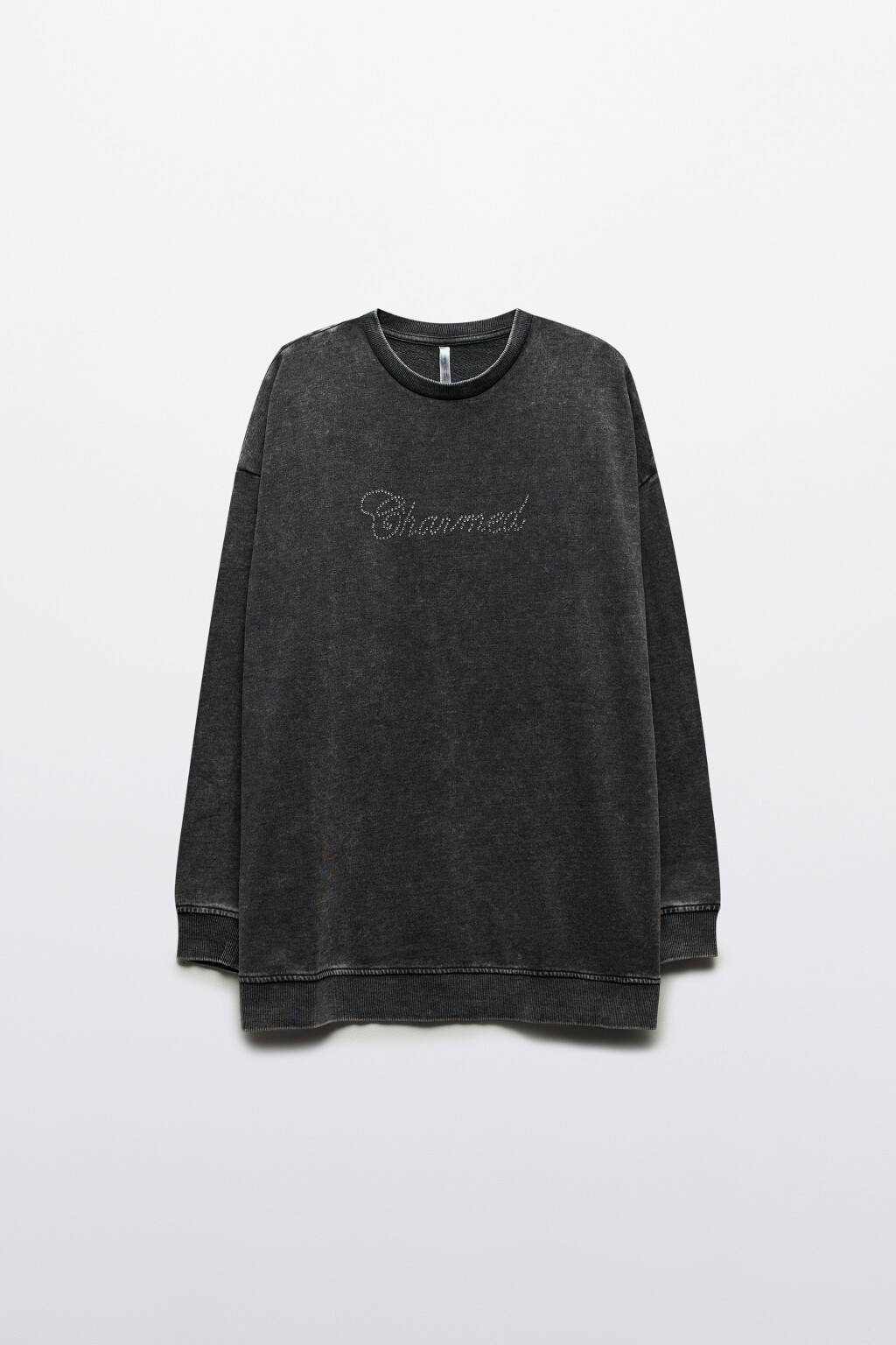 Свитшот oversize с вареным эффектом и стразами - цвет розовый - 9