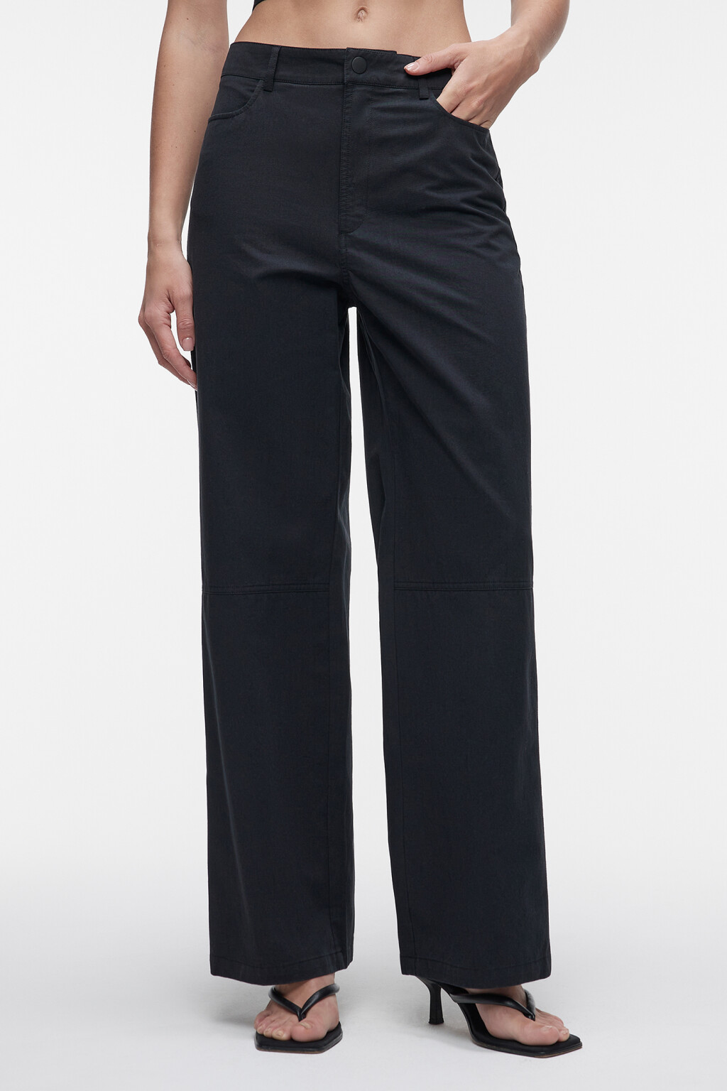 Брюки прямые хлопковые со средней посадкой - цвет черный - 3